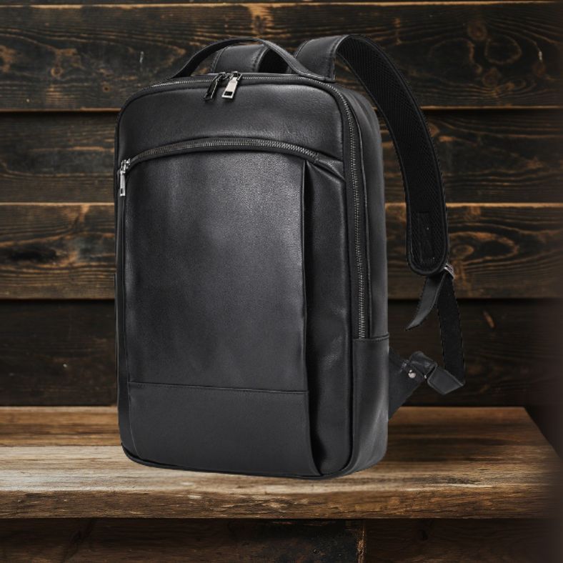 Black Leather Laptop Backpack | BAMBURGH