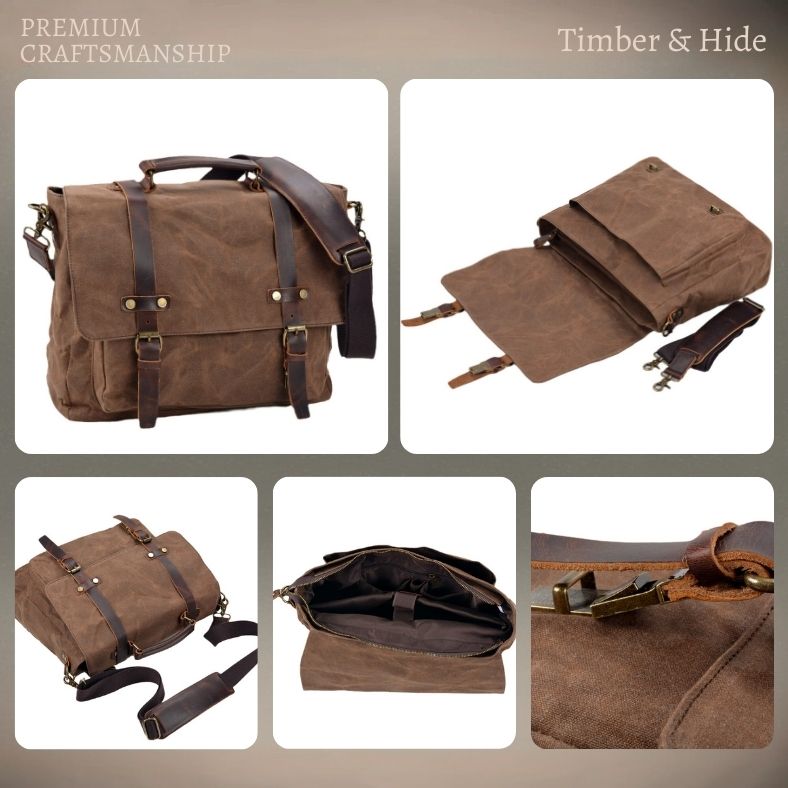 Canvas & Leather Messenger Bag | BRUGES