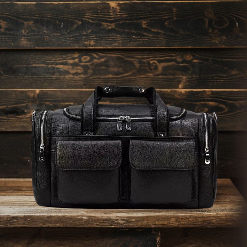 Black Leather Duffle Bag | CHARLEROI