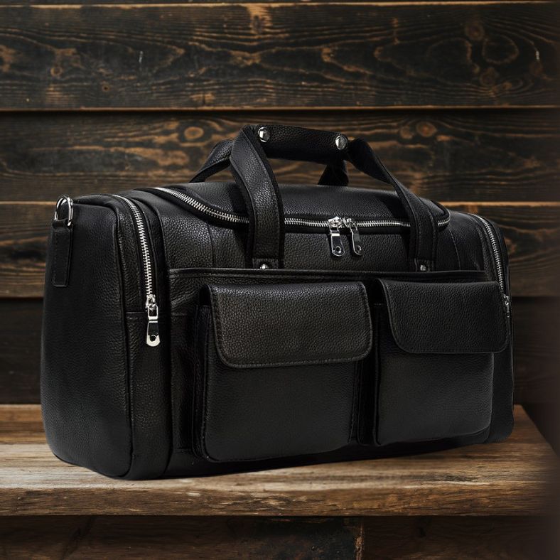 Black Leather Duffle Bag | CHARLEROI